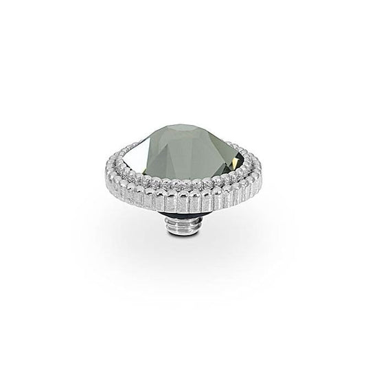 Fabero Flat Silver and Black Diamond Ring Gem Top, 10mm