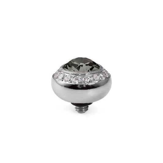 Tondo Deluxe Silver and Black Diamond Ring Gem Top, 10mm
