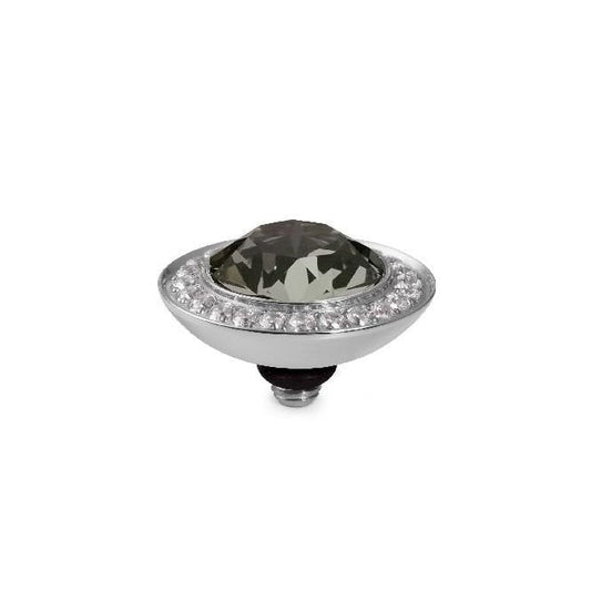 Tondo Deluxe Silver and Black Diamond Ring Gem Top, 13mm