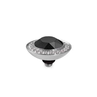 Tondo Deluxe Silver and Jet Black Crystal Ring Gem Top, 13mm
