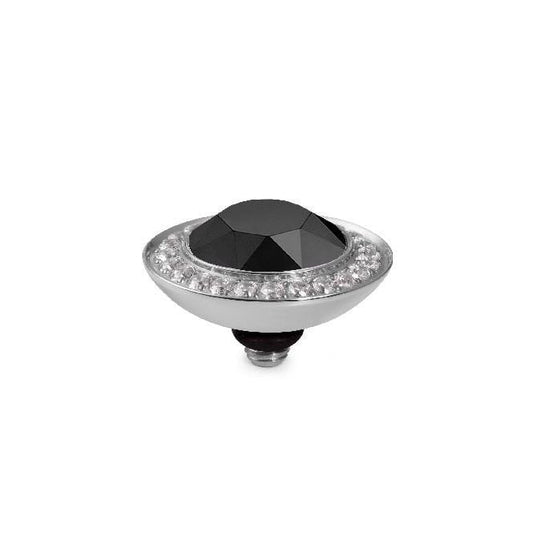 Tondo Deluxe Silver and Jet Black Crystal Ring Gem Top, 13mm