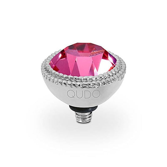 Fabero Silver and Rose Pink Crystal Ring Gem Top, 11mm