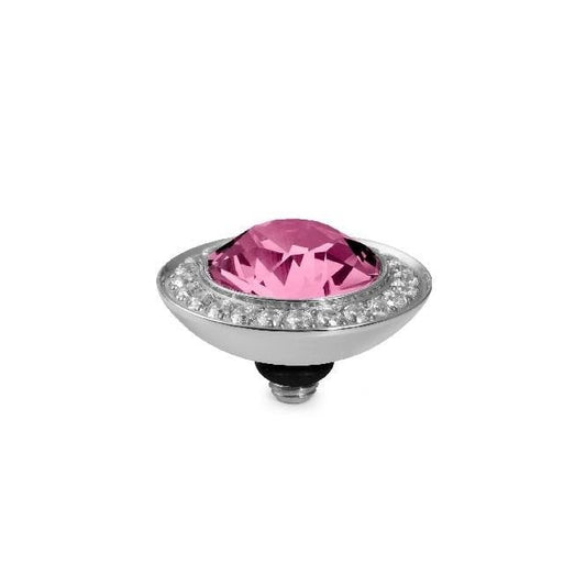 Tondo Deluxe Silver and Rose Pink Crystal Ring Gem Top, 13mm