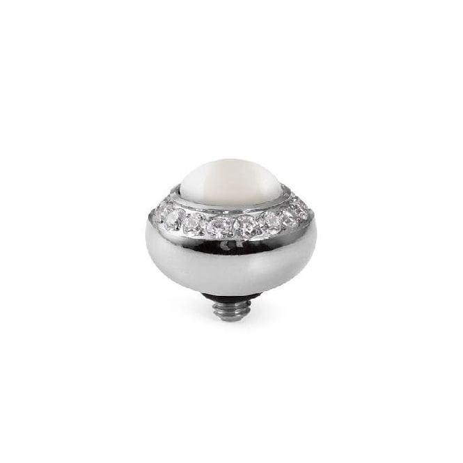 Tondo Deluxe Silver and White Pearl Ring Gem Top, 10mm