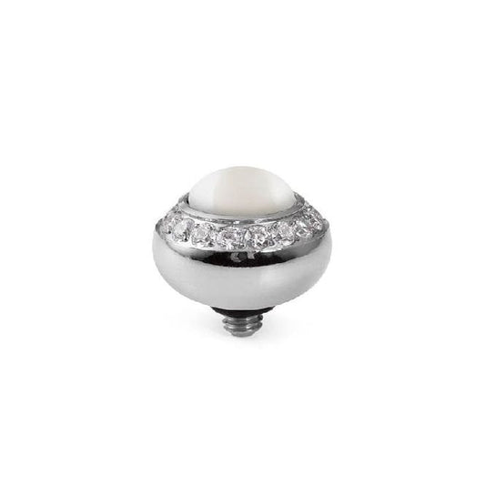 Tondo Deluxe Silver and White Pearl Ring Gem Top, 10mm