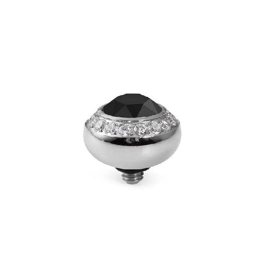 Tondo Deluxe Silver and Jet Black Crystal Ring Gem Top, 10mm