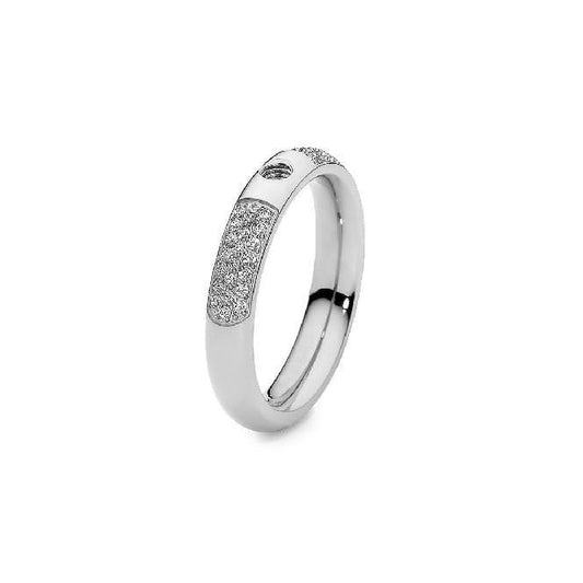 Deluxe Slim Silver and Clear Crystal Ring, Size 54