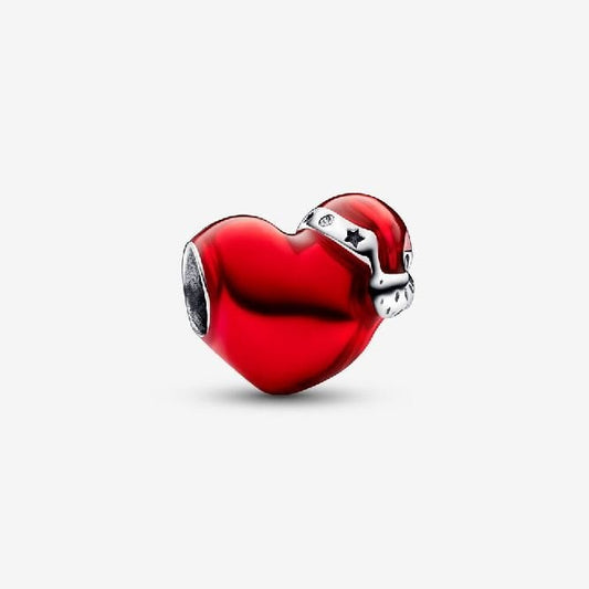 Metallic Red Christmas Heart Charms