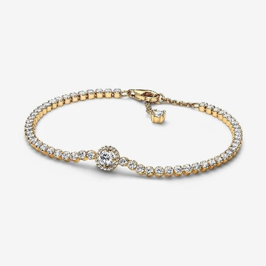 Sparkling Gold Halo Tennis Bracelet, 18cm