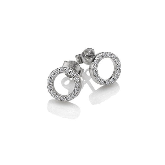Silver Striking Circle Earrings with White Topaz