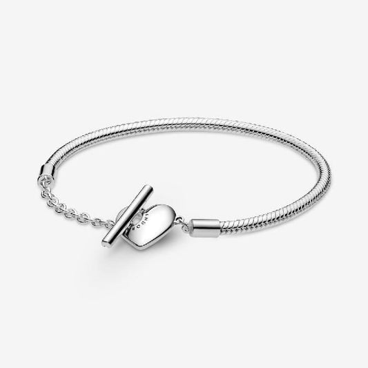 Moments Heart T-Bar Snake Chain Bracelet, 23cm