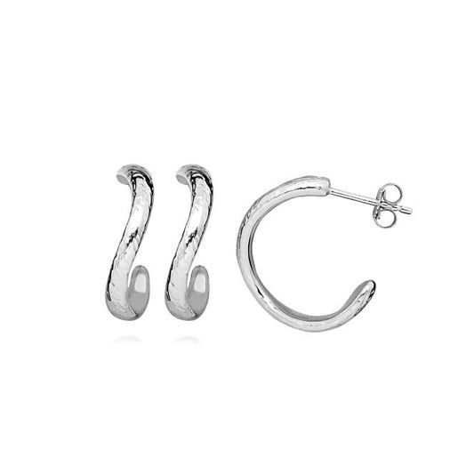 Find A Way Textured Silver Hoop Earrings