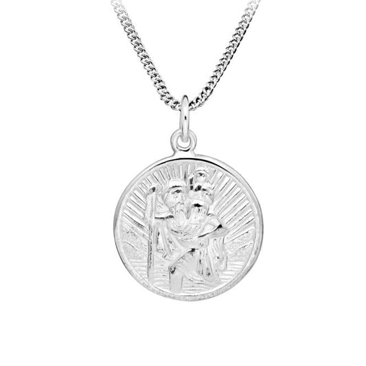 Round St Christopher Silver Engravable Pendant