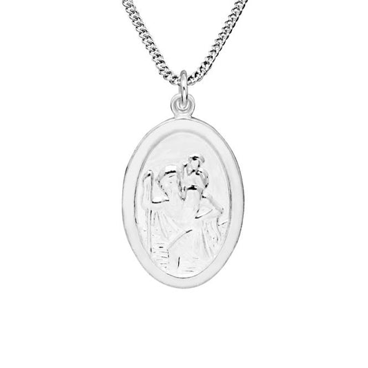Oval St Christopher Silver Engravable Pendant