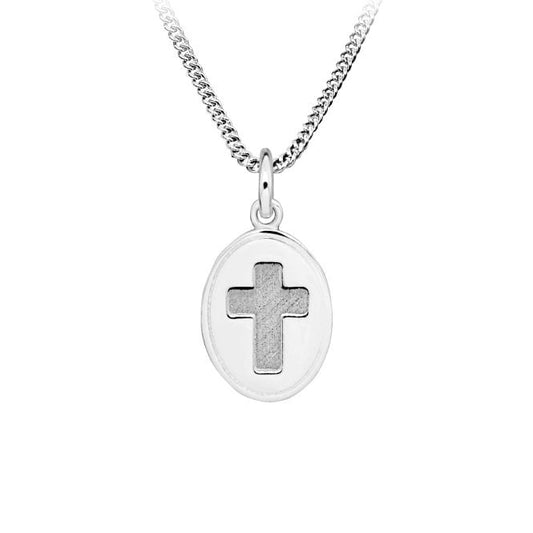 Oval Cross Silver Engravable Pendant