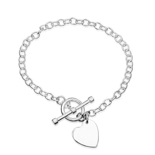 Silver Engravable Heart T-Bar Bracelet, 19cm