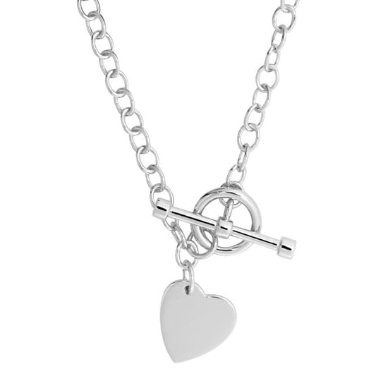 Silver Engravable Heart T-Bar Pendant Necklace, 45cm