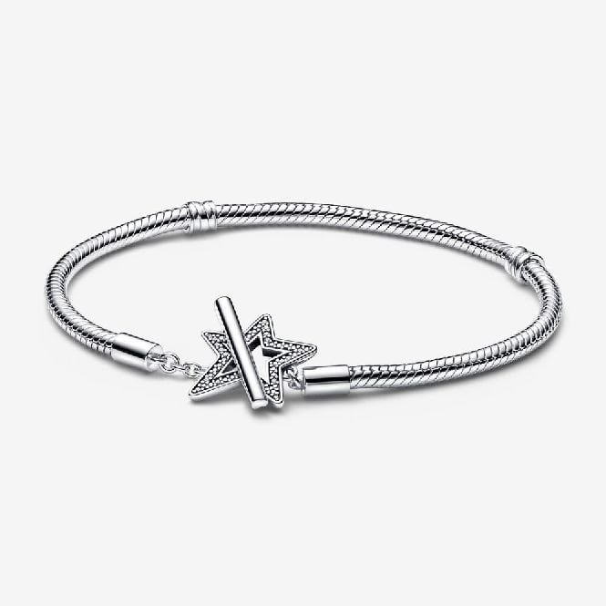 Moments Asymmetric Star T-Bar Snake Chain Bracelet, 21cm