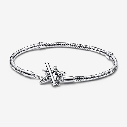 Moments Asymmetric Star T-Bar Snake Chain Bracelet, 21cm