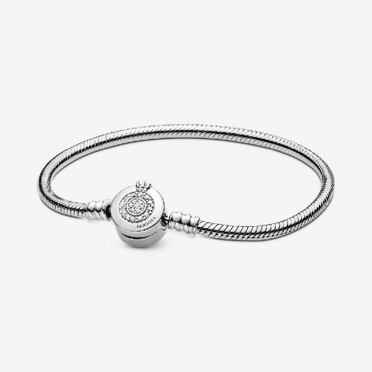 Moments Sparkling Crown O Snake Chain Bracelet, 20cm