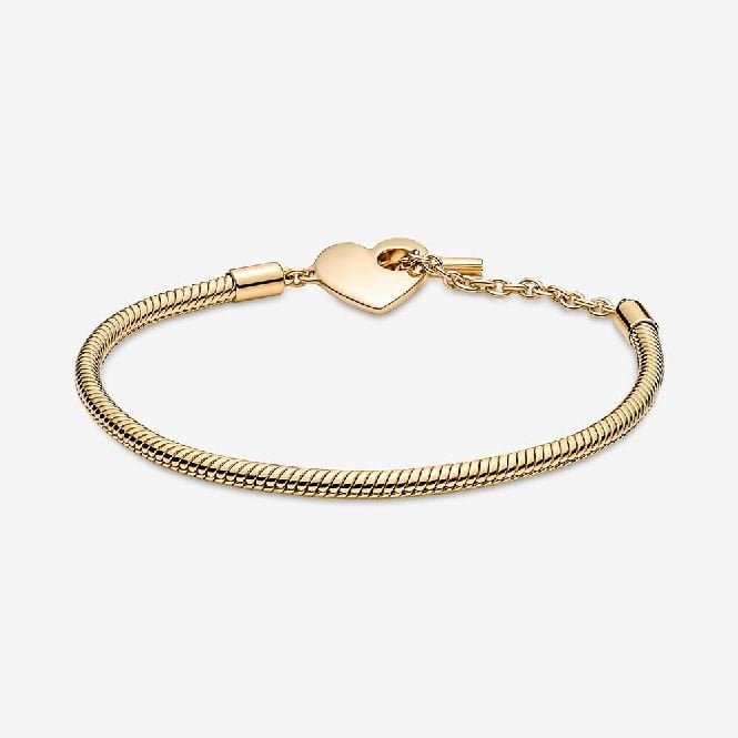 Moments Gold Heart T-Bar Snake Chain Bracelet, 20cm