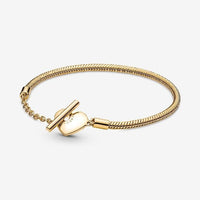 Moments Gold Heart T-Bar Snake Chain Bracelet, 21cm