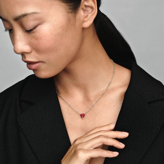 Sparkling Heart Halo Pendant Collier Necklace, 45cm