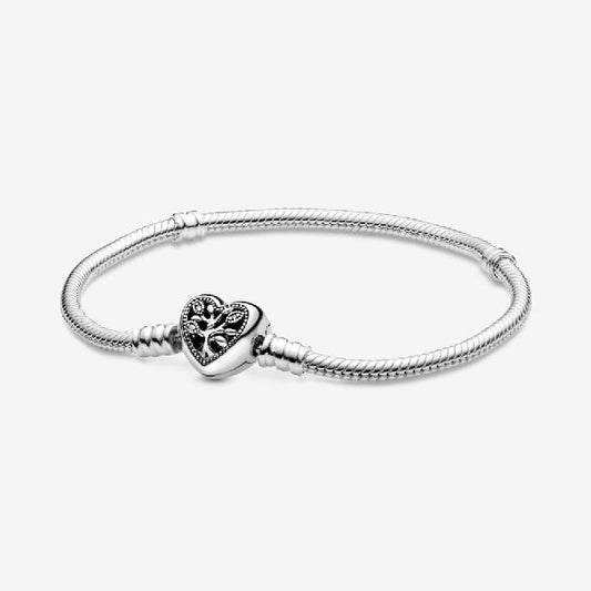 Moments Family Tree Heart Clasp Snake Chain Bracelet, 23cm