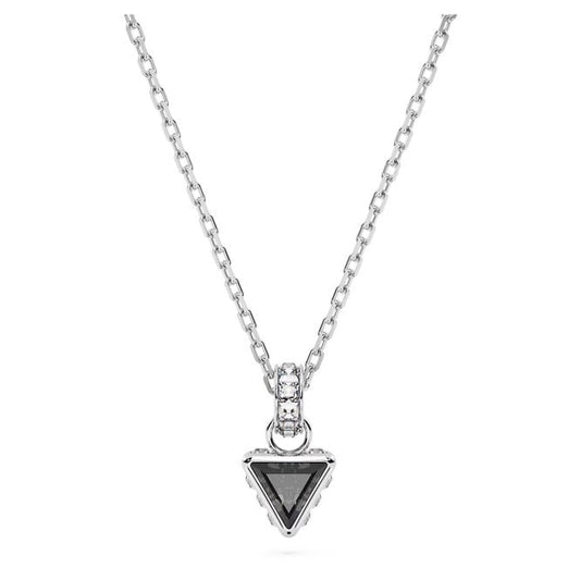 Chroma Pendant Necklace with Triangle-Cut Grey Crystal in Rhodium Silver