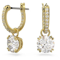 Stilla Drop Earrings with Round-Cut White Crystal in Gold