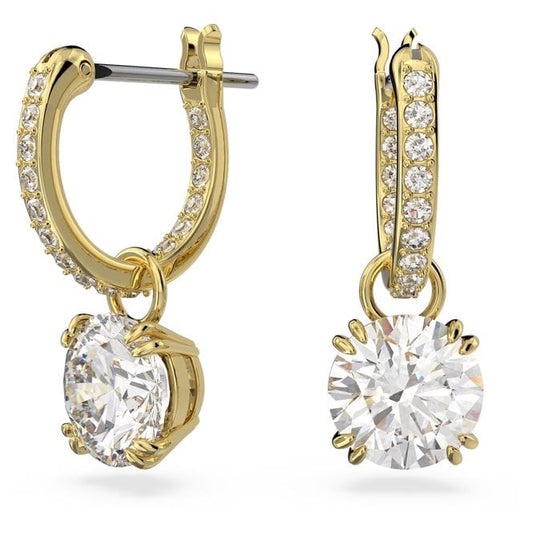 Stilla Drop Earrings with Round-Cut White Crystal in Gold