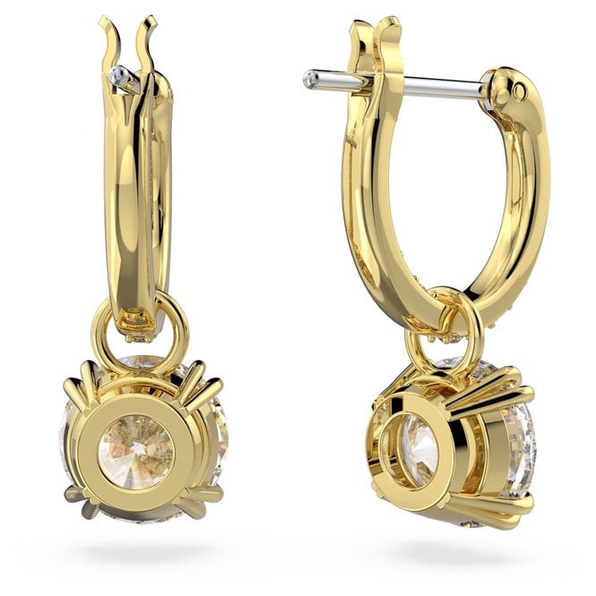 Stilla Drop Earrings with Round-Cut White Crystal in Gold