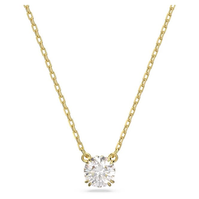 Stilla Pendant Necklace with Round-Cut White Crystal in Gold