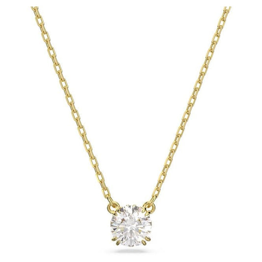 Stilla Pendant Necklace with Round-Cut White Crystal in Gold