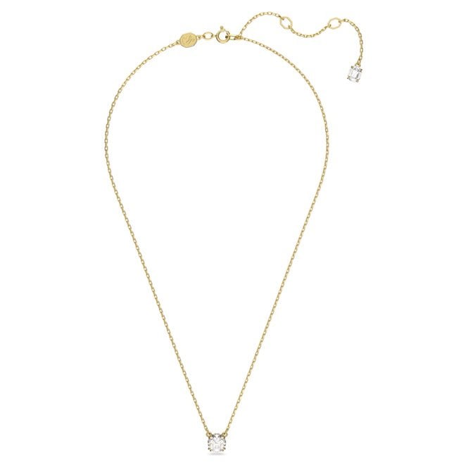 Stilla Pendant Necklace with Round-Cut White Crystal in Gold