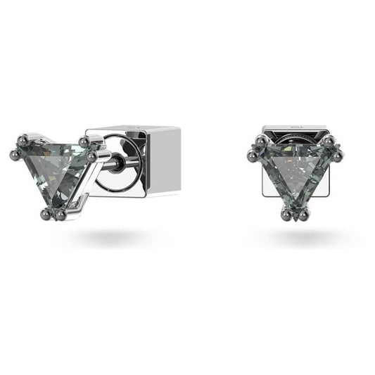 Chroma Stud Earrings with Triangle-Cut Grey Crystal in Ruthenium
