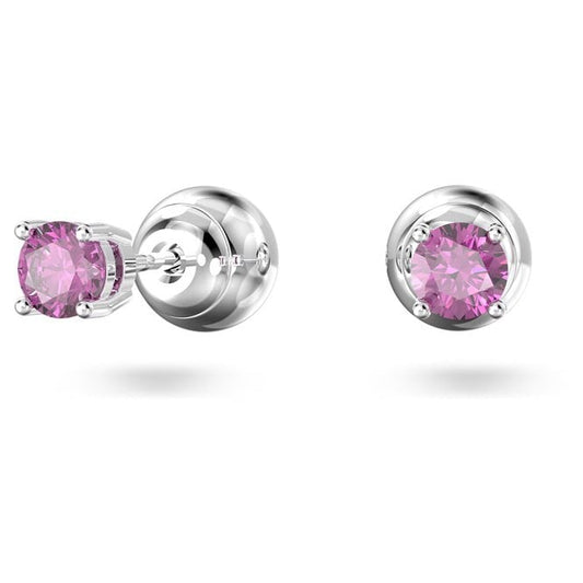 Chroma Stud Earrings with Round-Cut Purple Crystal in Rhodium Silver