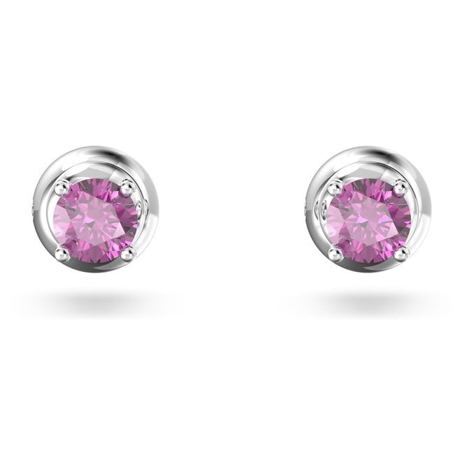 Chroma Stud Earrings with Round-Cut Purple Crystal in Rhodium Silver