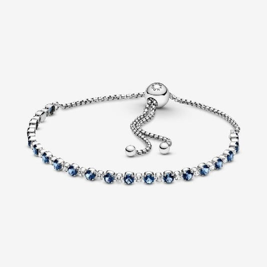 Blue and Clear Sparkling Slider Tennis Bracelet, 23cm