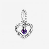 February Birthstone Heart Dangle Charms