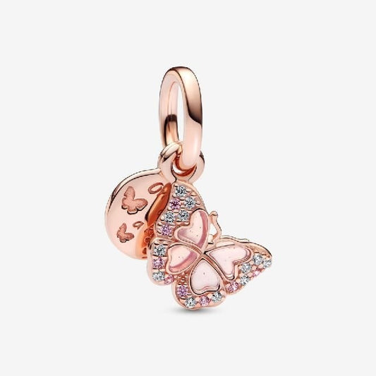 Rose Pink Butterfly & Quote Double Dangle Charms