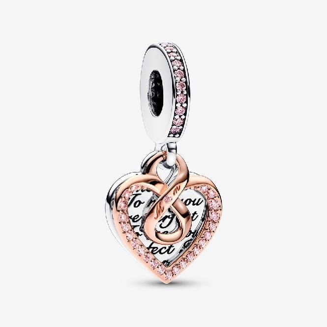 Two-Tone Infinity Heart Double Dangle Charms