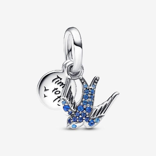 Sparkling Swallow & Quote Double Dangle Charms