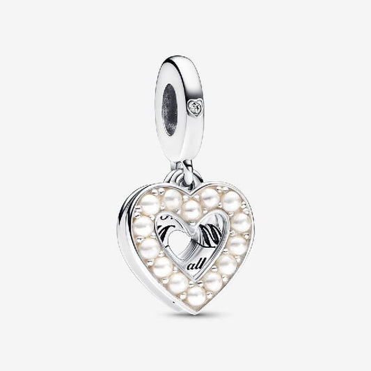 Pearlescent White Heart Double Dangle Charms