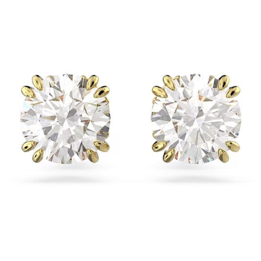 Stilla Stud Earrings with Round-Cut White Crystal in Gold
