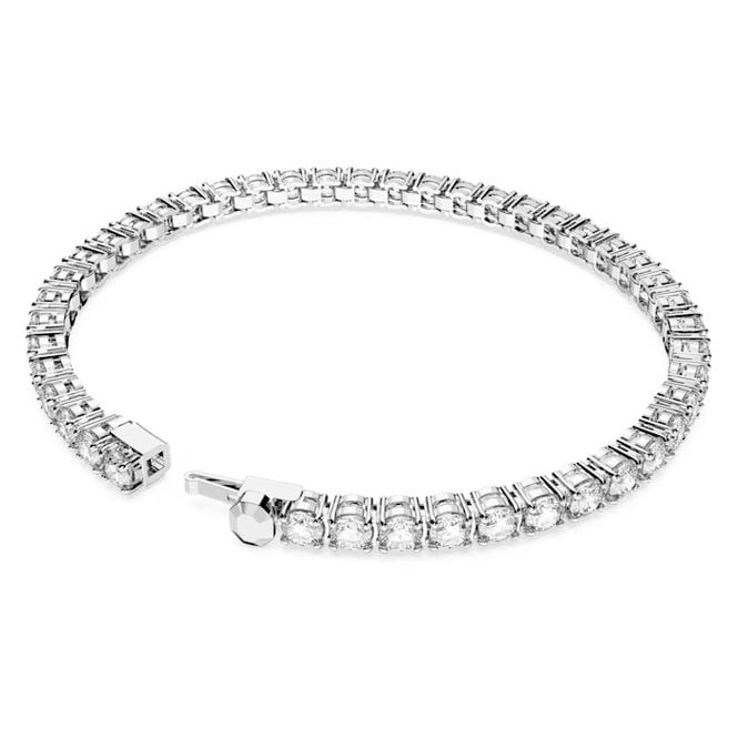 Matrix Tennis Bracelet with Small Round-Cut White Crystal in Rhodium Silver
