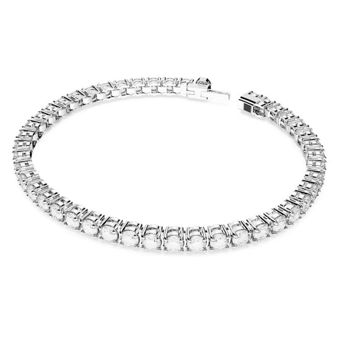 Matrix Tennis Bracelet with Small Round-Cut White Crystal in Rhodium Silver