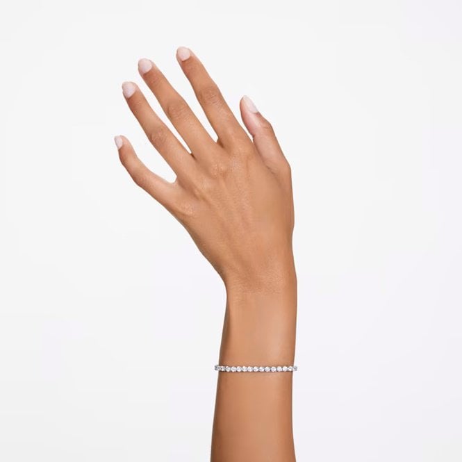 Matrix Tennis Bracelet with Small Round-Cut White Crystal in Rhodium Silver