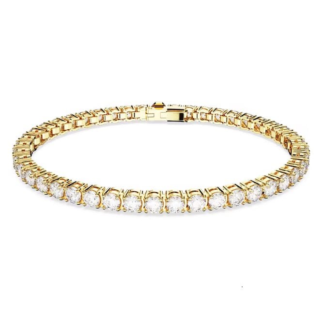 Matrix Tennis Bracelet with Small  Round-Cut White Crystal in Gold