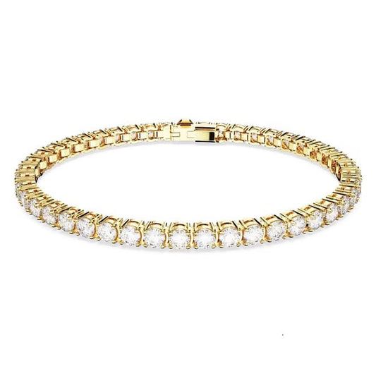 Matrix Tennis Bracelet with Small  Round-Cut White Crystal in Gold